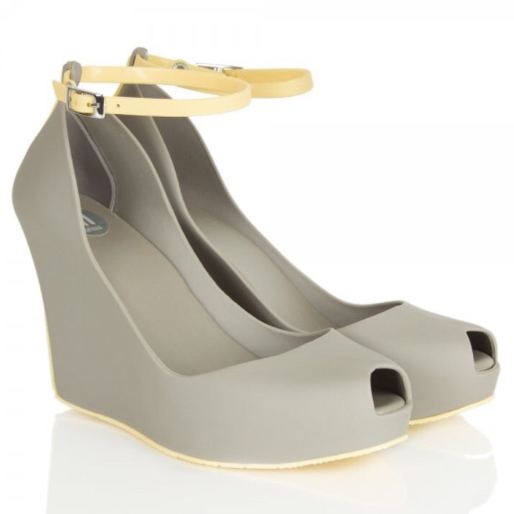 Melissa Pechuli Grey and Yellow Rubber Wedge Heels
